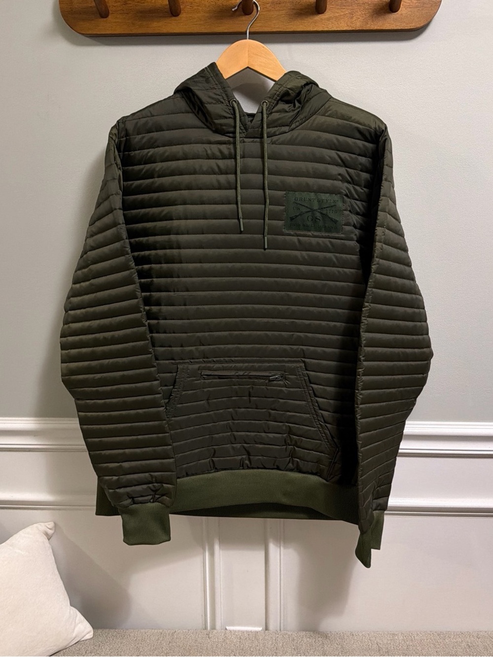 Grunt Style Men's Quilted Hooded Pullover Jacket - Olive Green